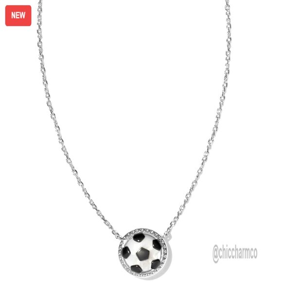 Soccer Ball Pendant Necklace Silver-Plated Brass Chain Adjustable Lobster
